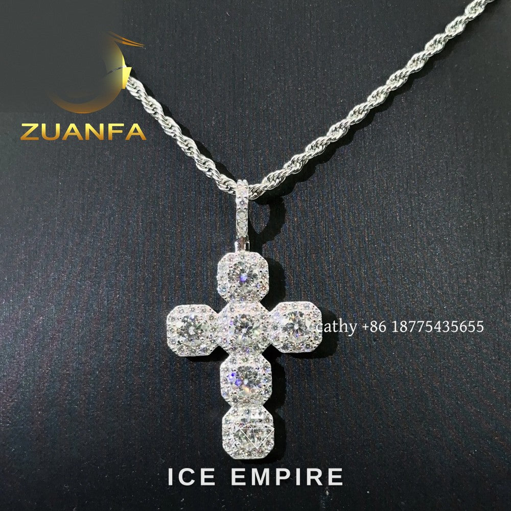 Iced Out Cross Rose Gold Plated Moissanite Rope Chain