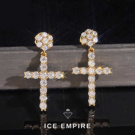 Iced Out Cross Gold Plated Moissanite Stud Earrings