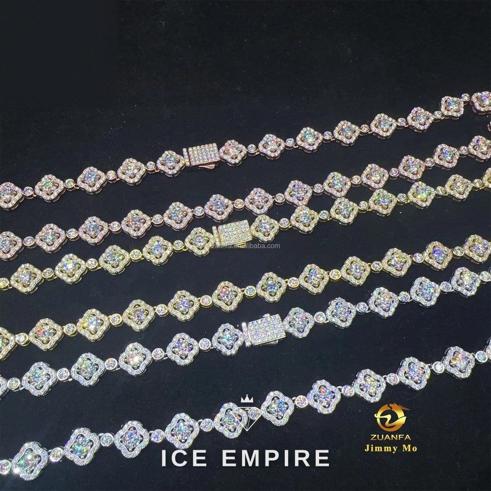 Iced Out Cluster Rose Gold Plated Moissanite Cuban Chain