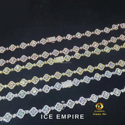 Iced Out Cluster Rose Gold Plated Moissanite Cuban Chain