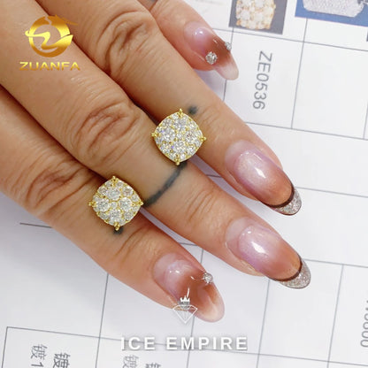 Iced Out Cross Gold Plated Moissanite Hoop Earrings