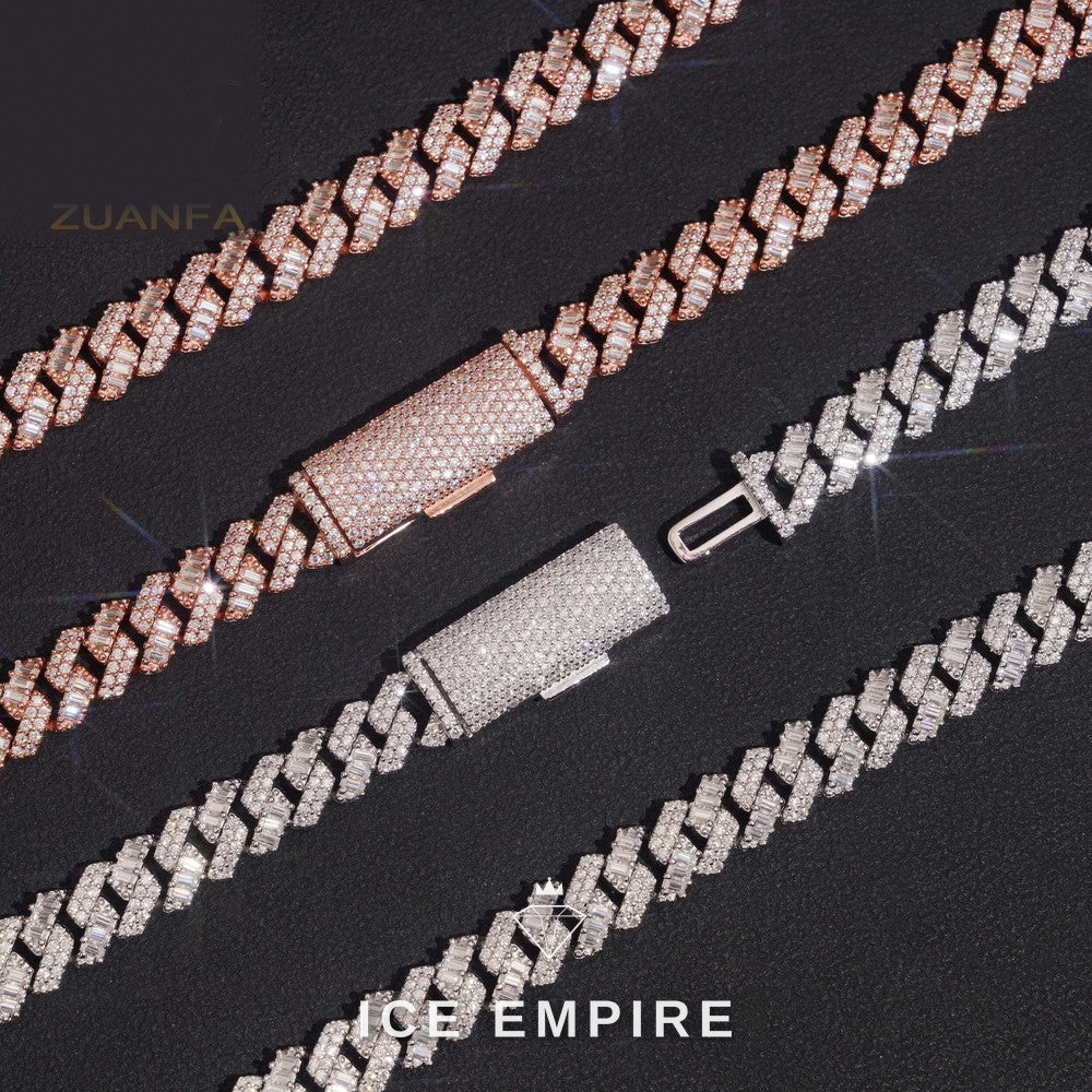 Iced Out Baguette Rose Gold Plated Moissanite Cuban Chain