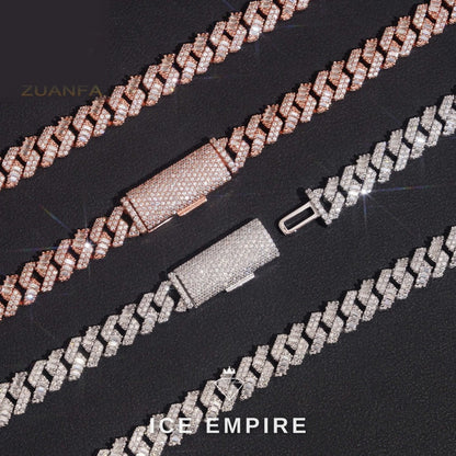 Iced Out Baguette Rose Gold Plated Moissanite Cuban Chain