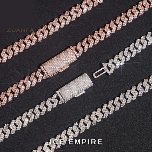 Iced Out Baguette Rose Gold Plated Moissanite Cuban Chain