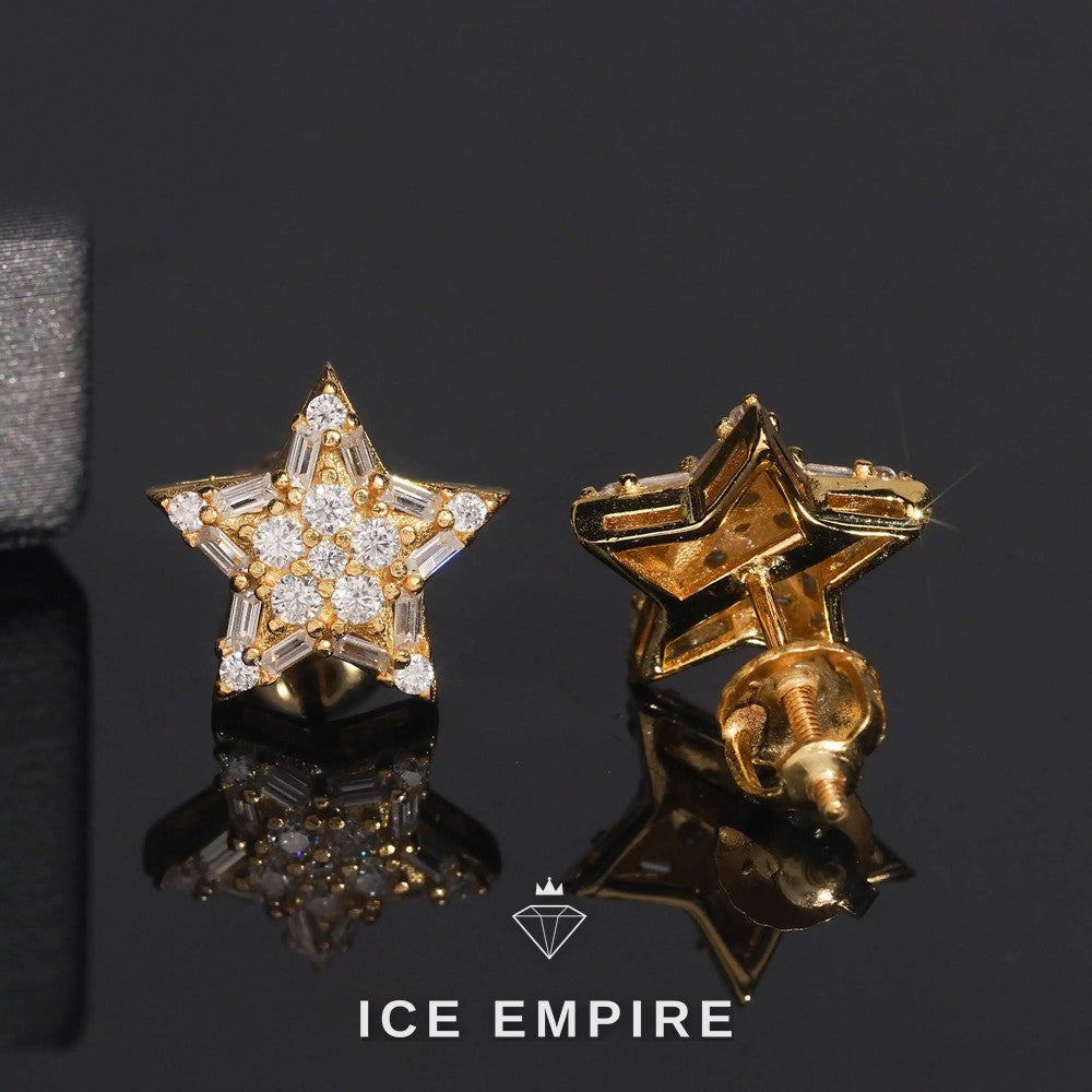 Iced Out Baguette Rose Gold Plated Moissanite Stud Earrings