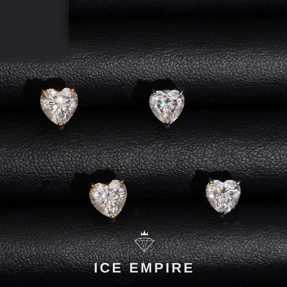 Iced Out Heart 10K Gold Lab Grown Diamond Stud Earrings