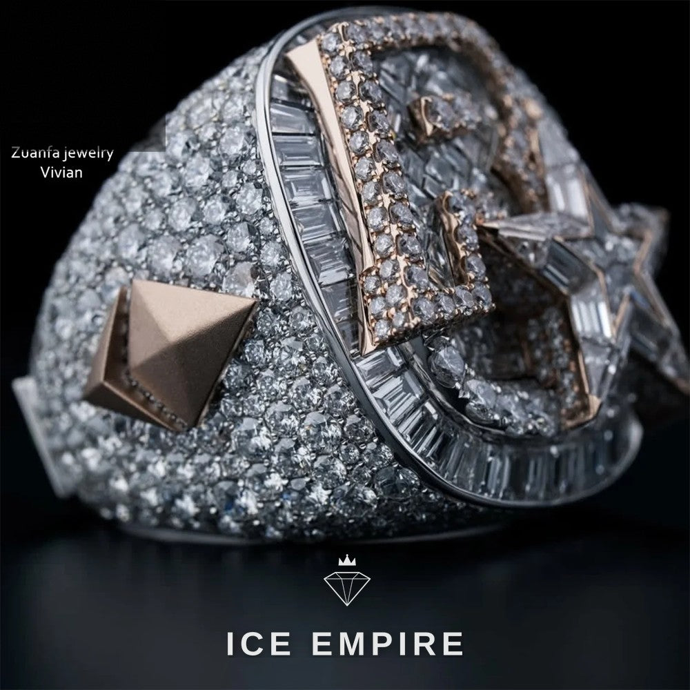 Iced Out Rose Gold Plated Moissanite Ring