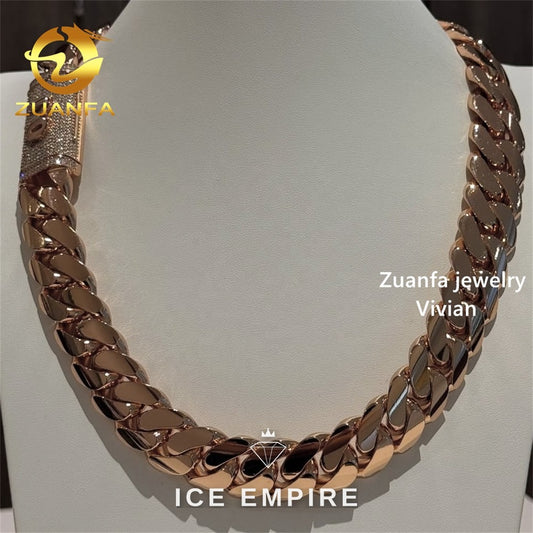 Iced Out Rose Gold Plated Moissanite Cuban Chain