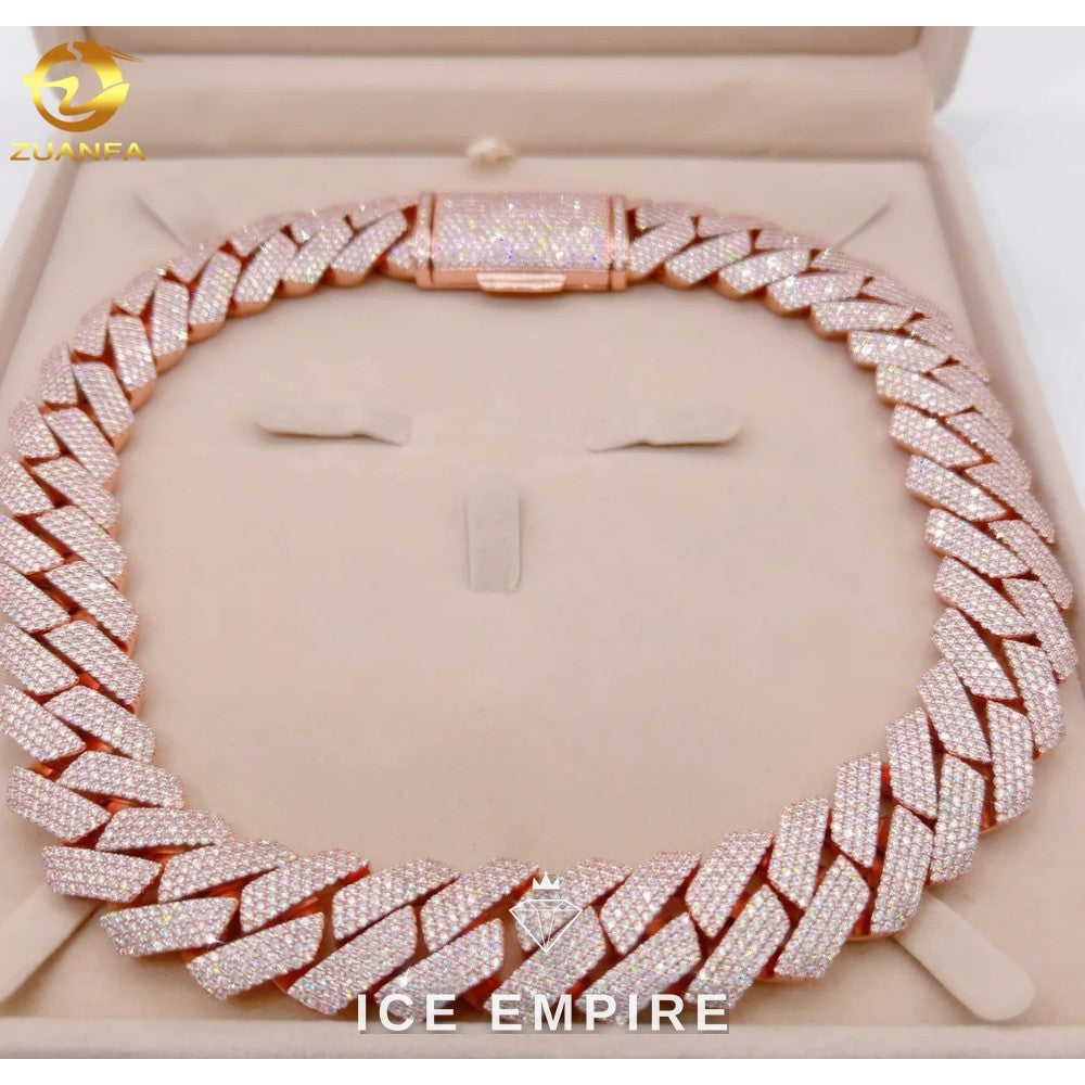 Iced Out Rose Gold Plated Moissanite Cuban Chain
