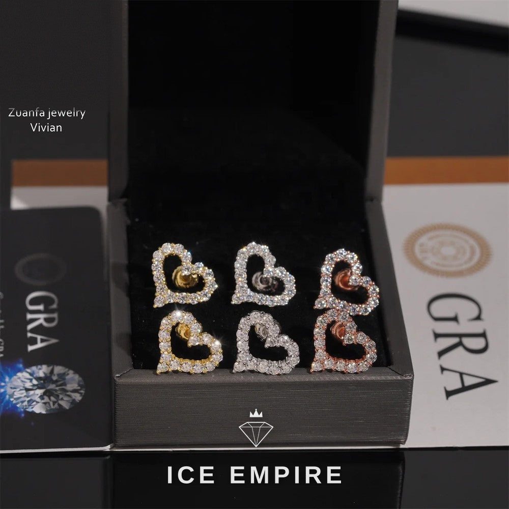 Iced Out Heart 925 Silver Moissanite Earrings