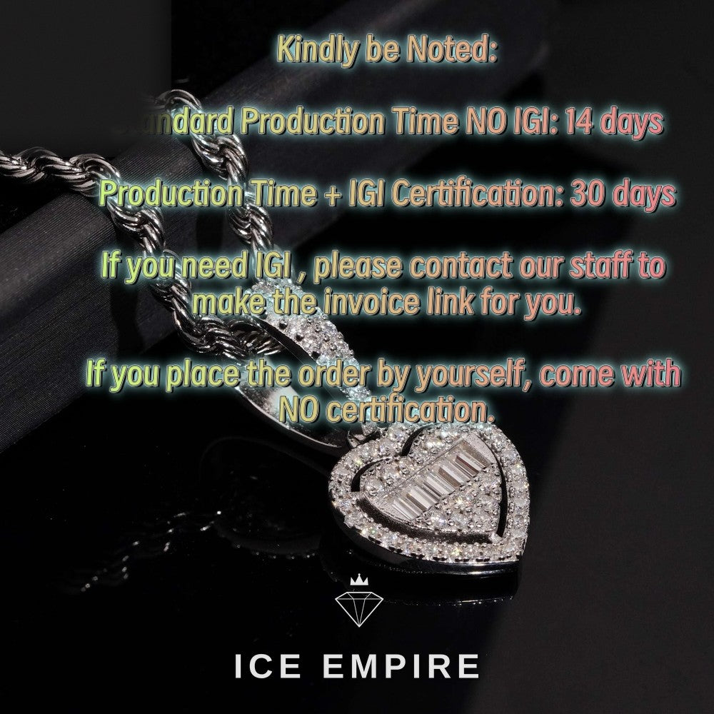 Iced Out Heart 925 Silver Lab Grown Diamond Pendant