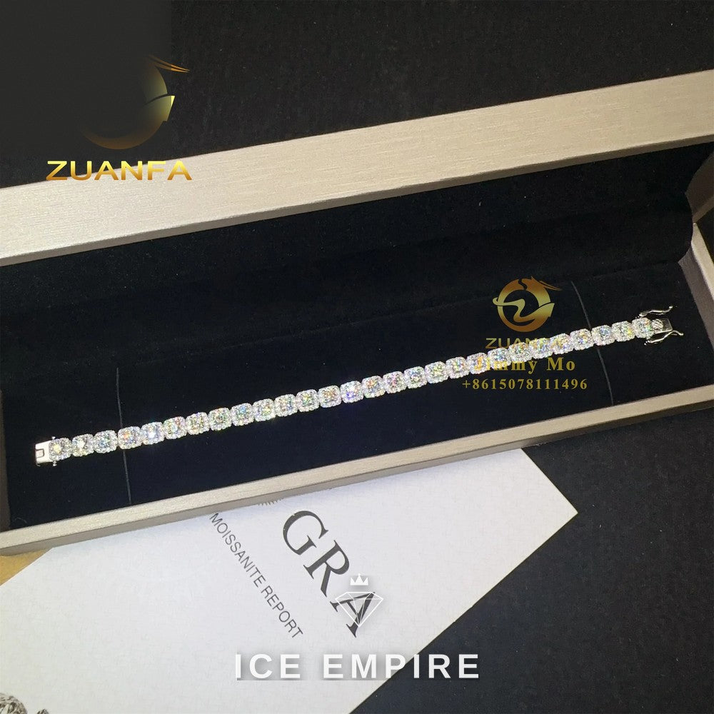 Iced Out Cluster 925 Silver Moissanite Tennis Chain