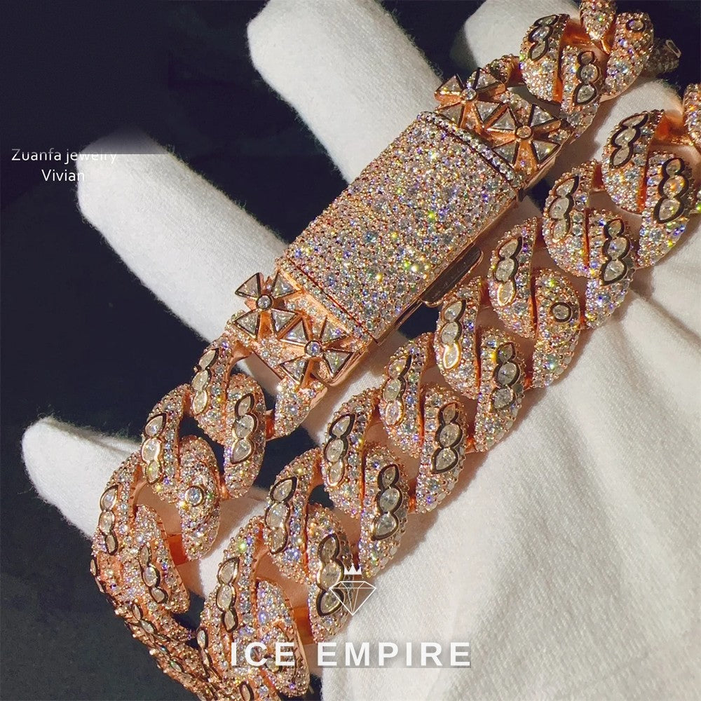 Iced Out Rose Gold Plated Moissanite Cuban Chain