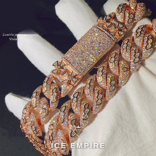 Iced Out Rose Gold Plated Moissanite Cuban Chain