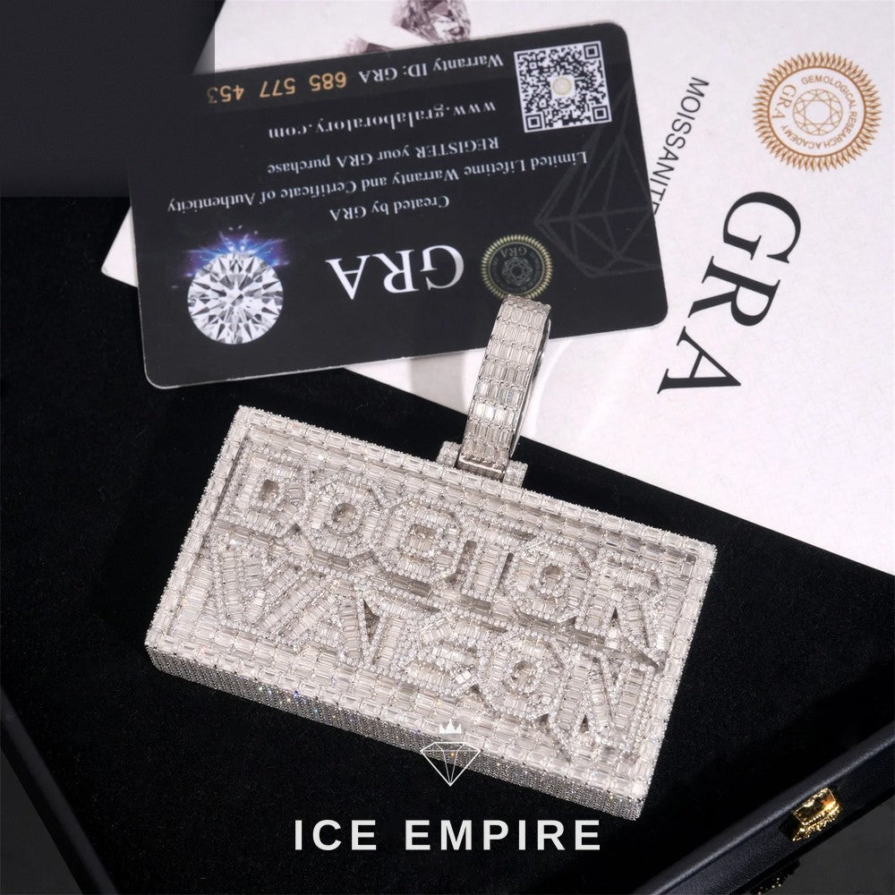 Iced Out Baguette 925 Silver Pendant