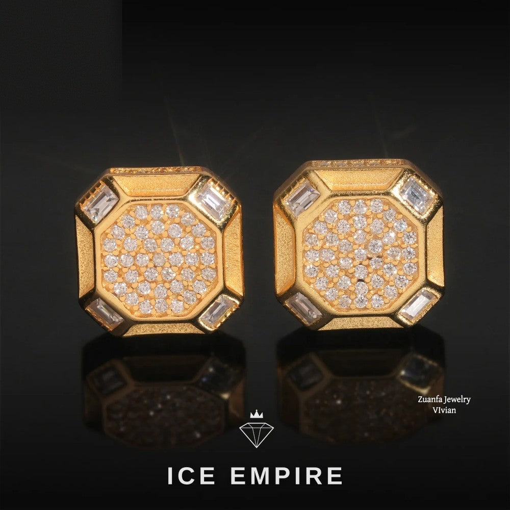 Iced Out Gold Plated Moissanite Stud Earrings