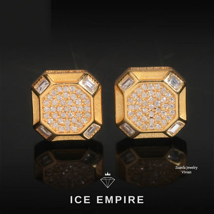 Iced Out Gold Plated Moissanite Stud Earrings