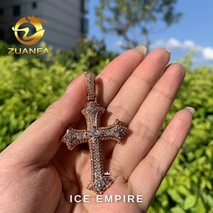 Iced Out Cross Rose Gold Plated Moissanite Pendant