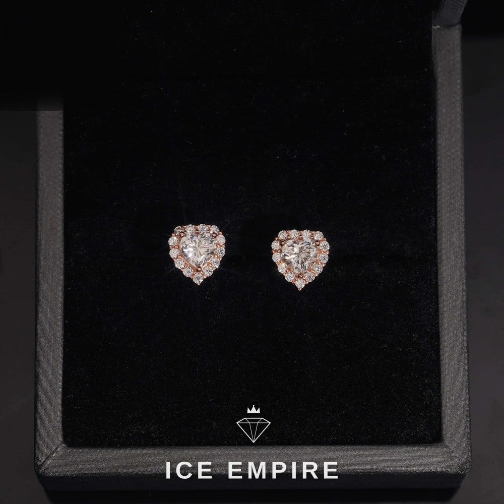 Iced Out Heart 925 Silver Moissanite Stud Earrings