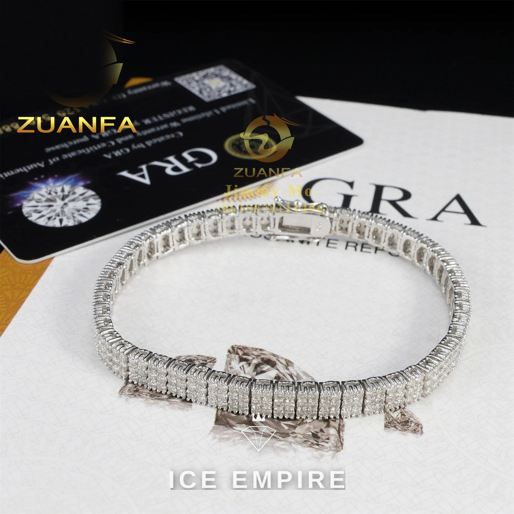 Iced Out Cluster 925 Silver Moissanite Tennis Chain
