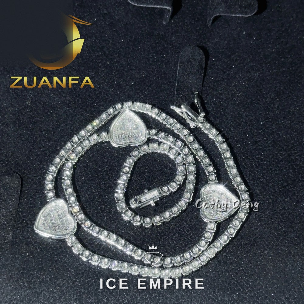 Iced Out Heart Rose Gold Plated Moissanite Cuban Chain