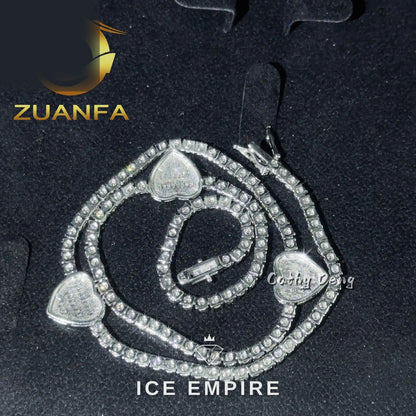 Iced Out Heart Rose Gold Plated Moissanite Cuban Chain