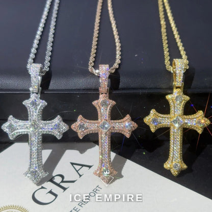Iced Out Cross Rose Gold Plated Moissanite Rope Chain