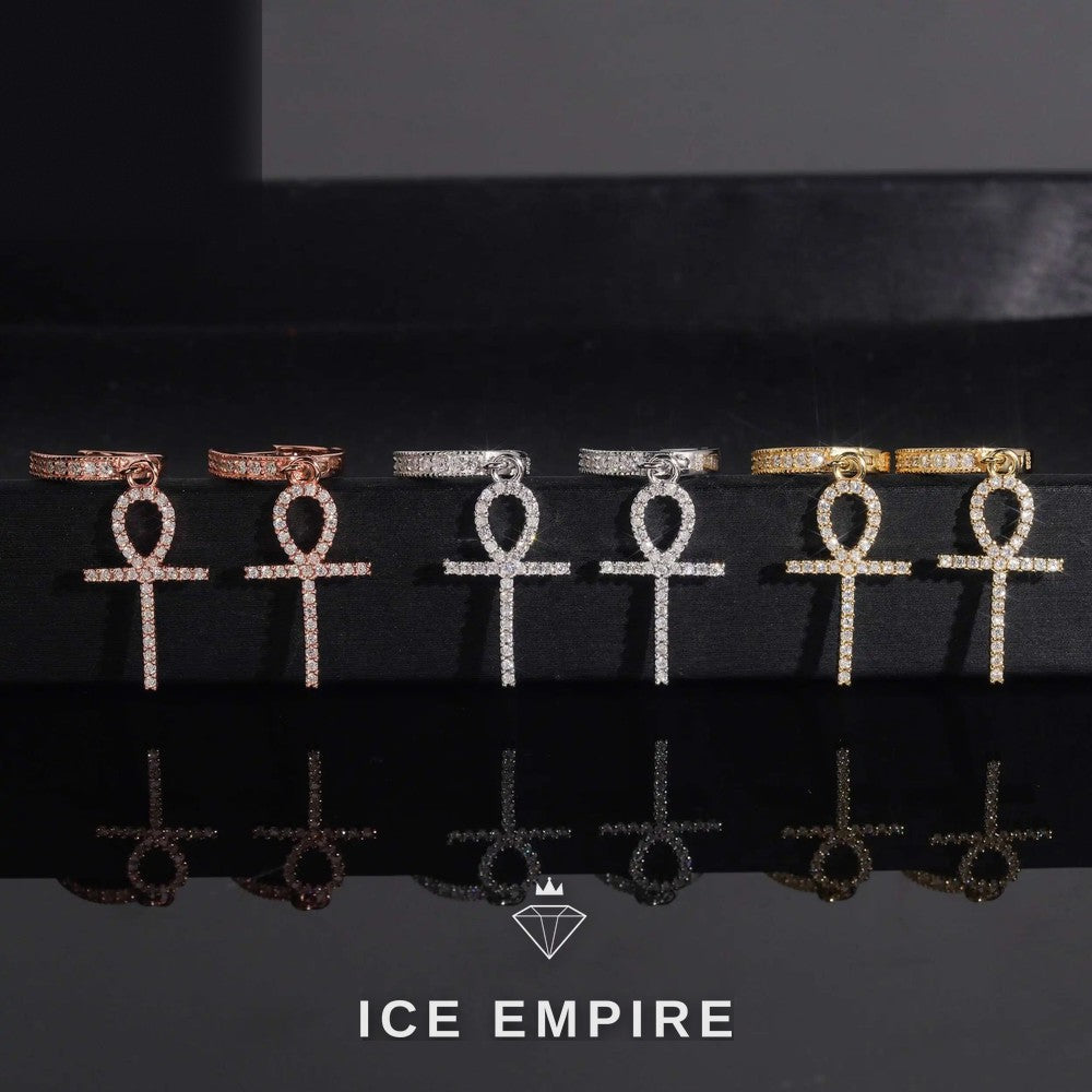 Iced Out Cross Gold Plated Moissanite Stud Earrings