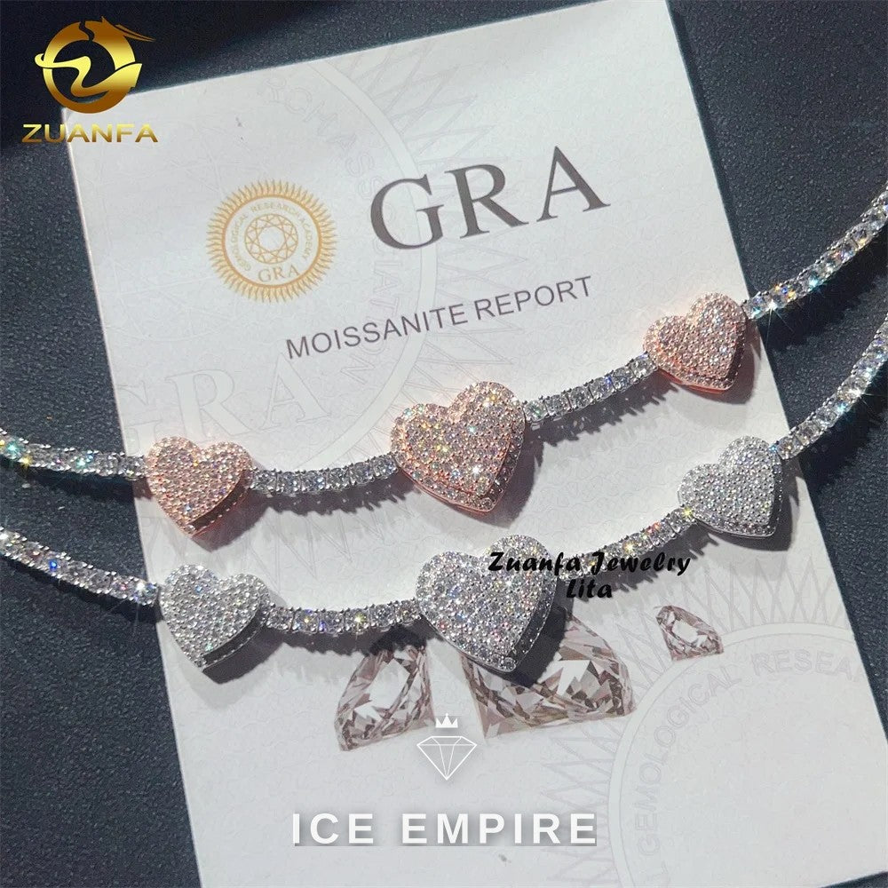 Iced Out Heart Rose Gold Plated Moissanite Cuban Chain