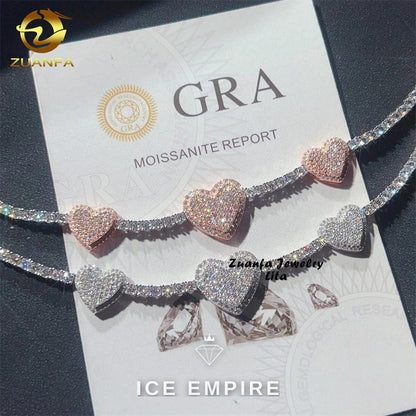 Iced Out Heart Rose Gold Plated Moissanite Cuban Chain