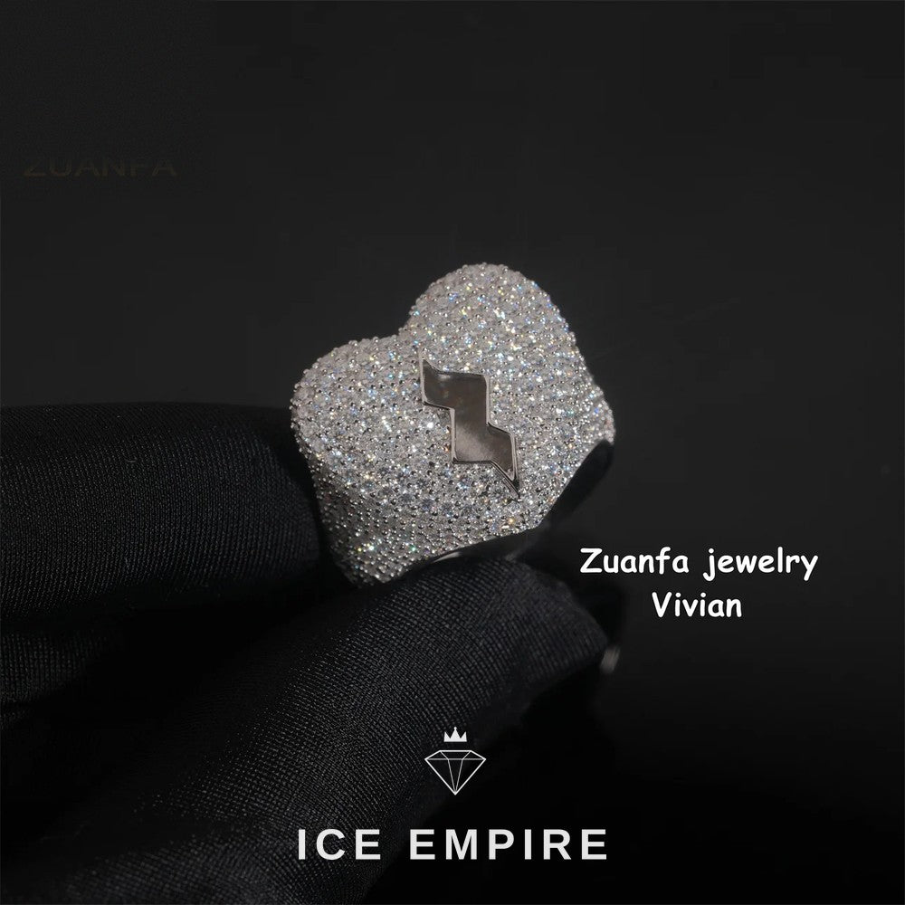Iced Out Heart 925 Silver Moissanite Ring