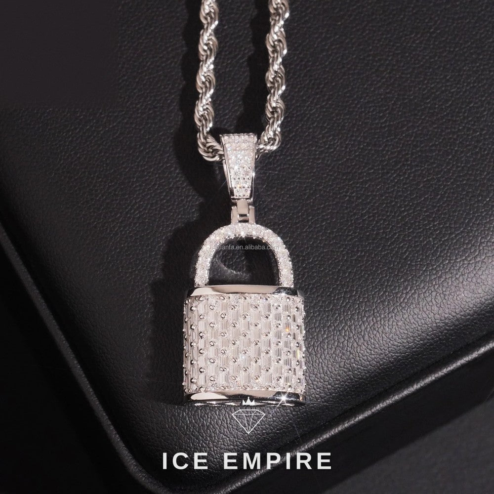Iced Out Baguette 925 Silver Moissanite Pendant