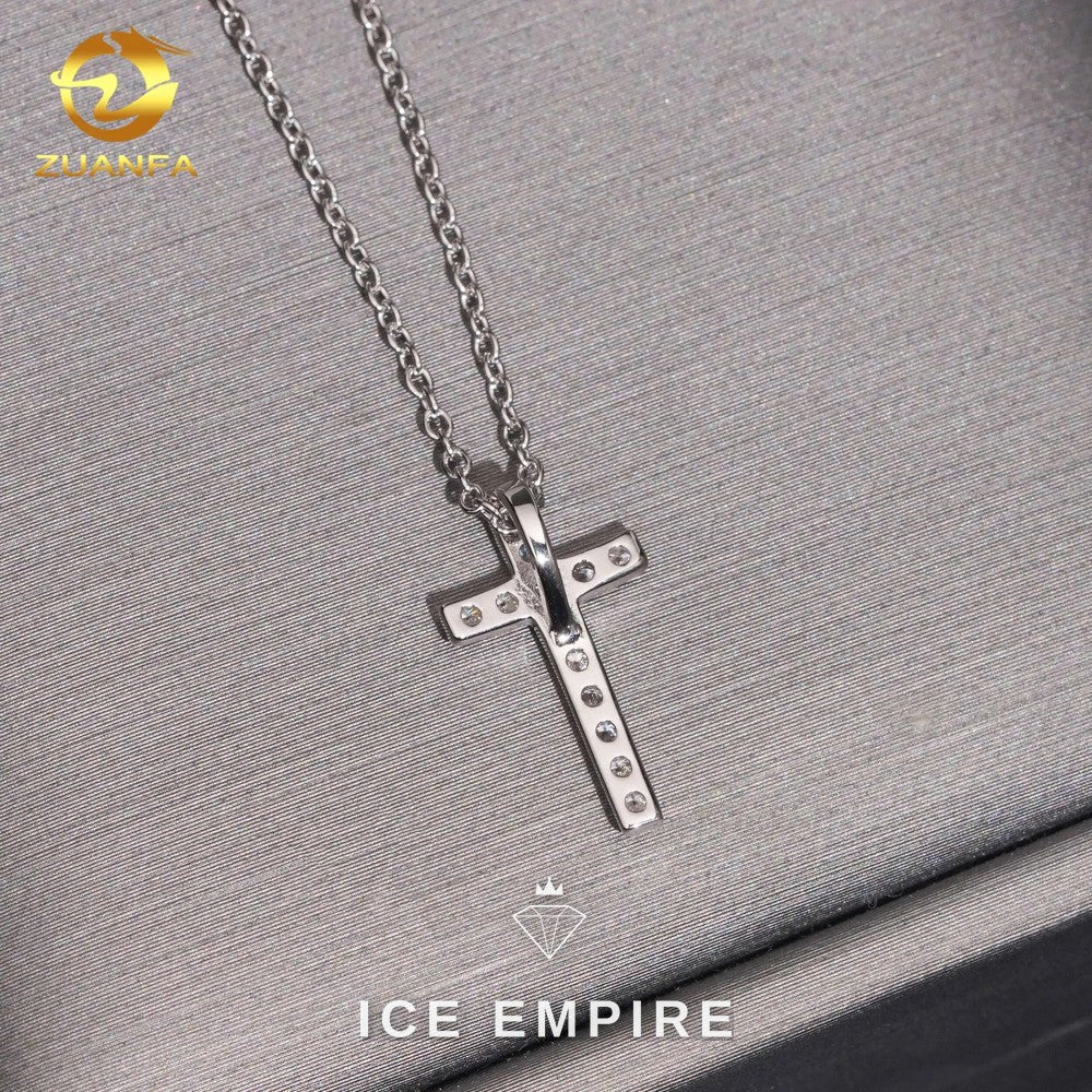 Iced Out Cross 925 Silver Lab Grown Diamond Pendant
