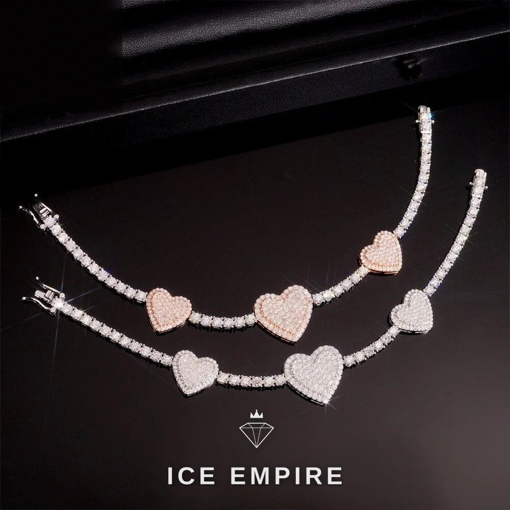 Iced Out Heart 925 Silver Moissanite Tennis Chain
