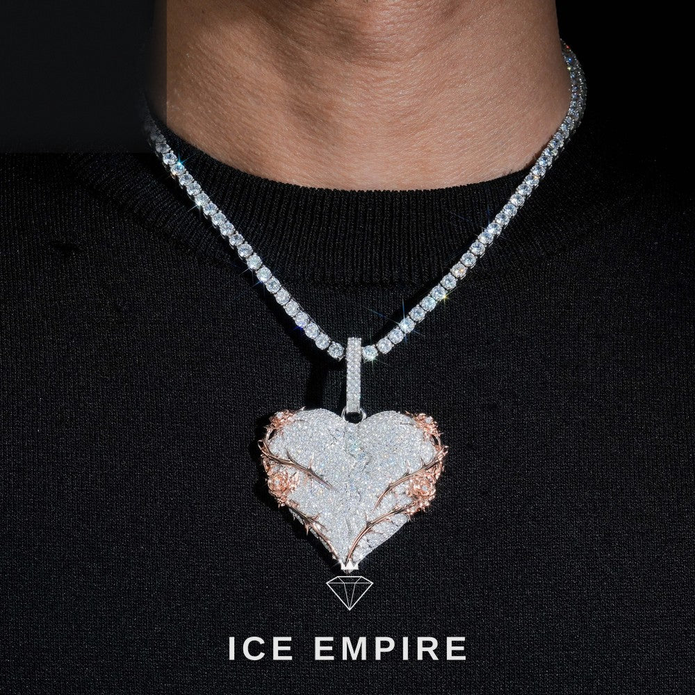 Iced Out Heart Rose Gold Plated Moissanite Pendant