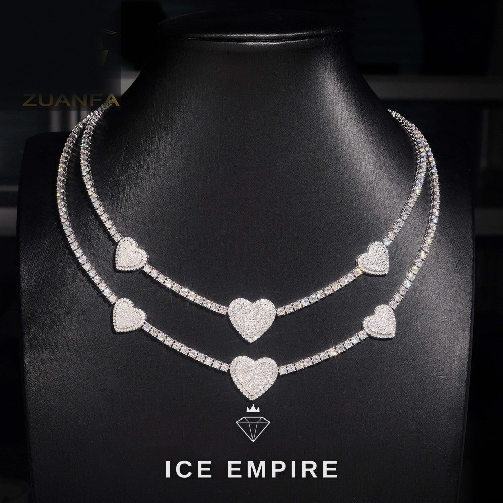 Iced Out Heart Rose Gold Plated Moissanite Cuban Chain