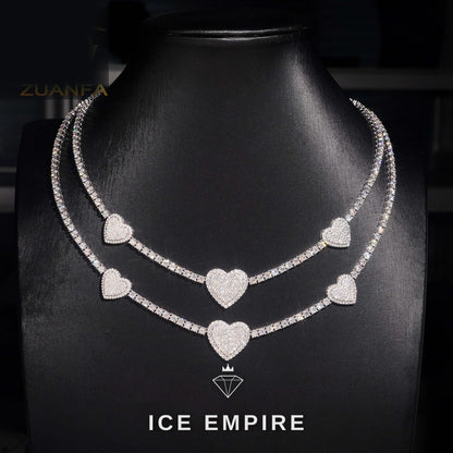 Iced Out Heart Rose Gold Plated Moissanite Cuban Chain