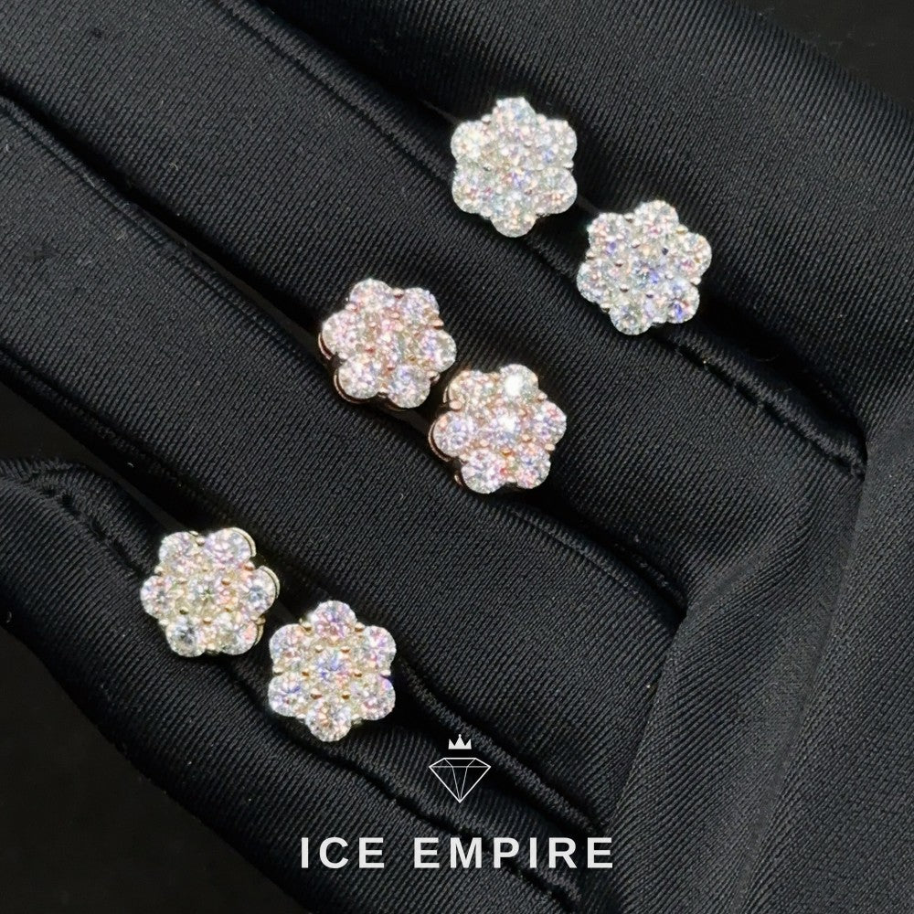 Iced Out Cluster Rose Gold Plated Moissanite Stud Earrings