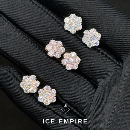 Iced Out Cluster Rose Gold Plated Moissanite Stud Earrings