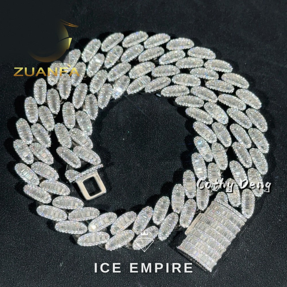 Iced Out Baguette Rose Gold Plated Moissanite Cuban Chain
