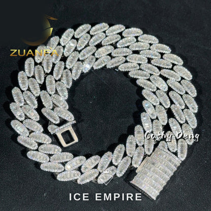 Iced Out Baguette Rose Gold Plated Moissanite Cuban Chain