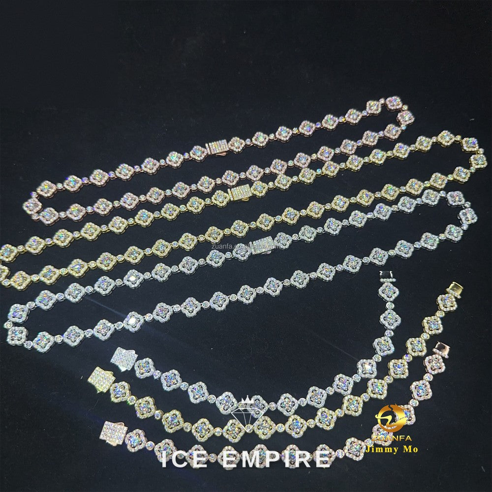 Iced Out Cluster Rose Gold Plated Moissanite Cuban Chain