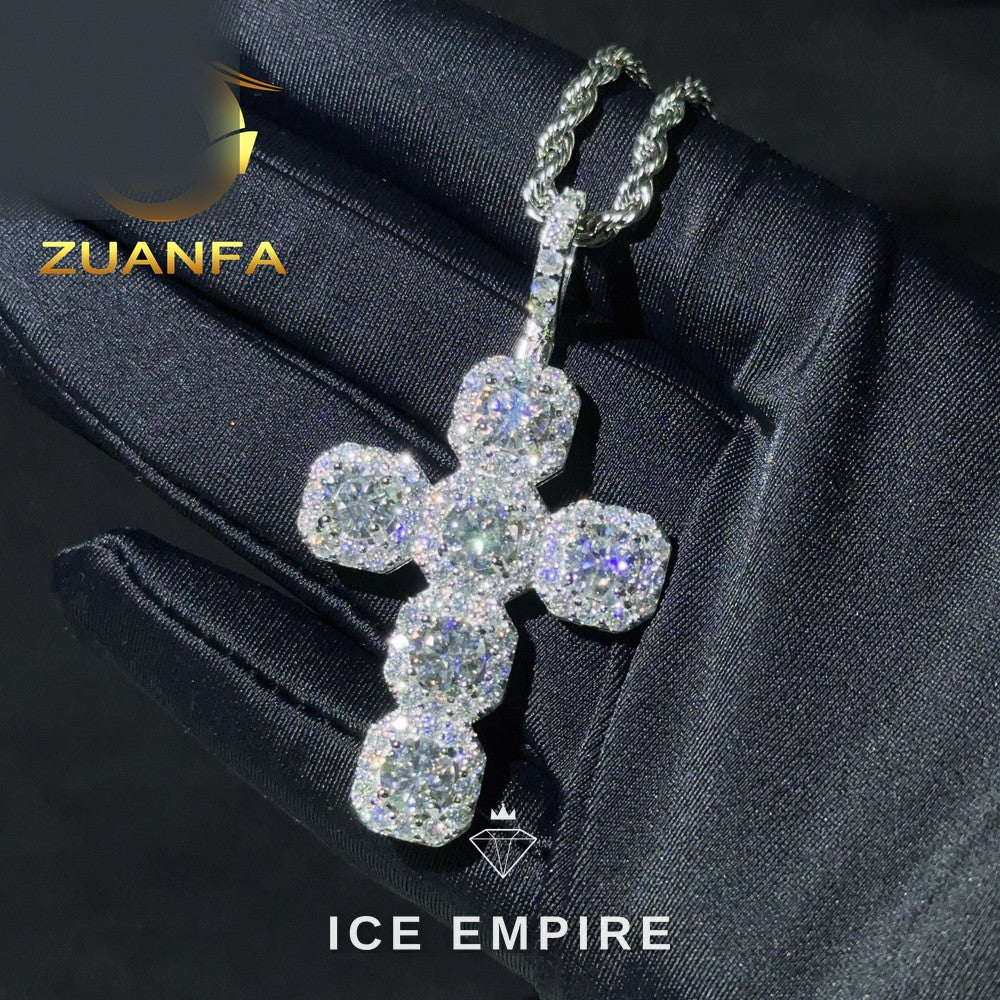 Iced Out Cross Rose Gold Plated Moissanite Rope Chain