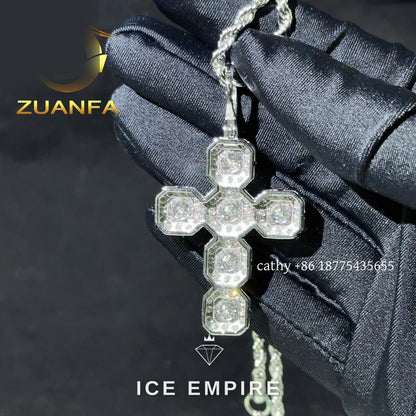 Iced Out Cross Rose Gold Plated Moissanite Rope Chain