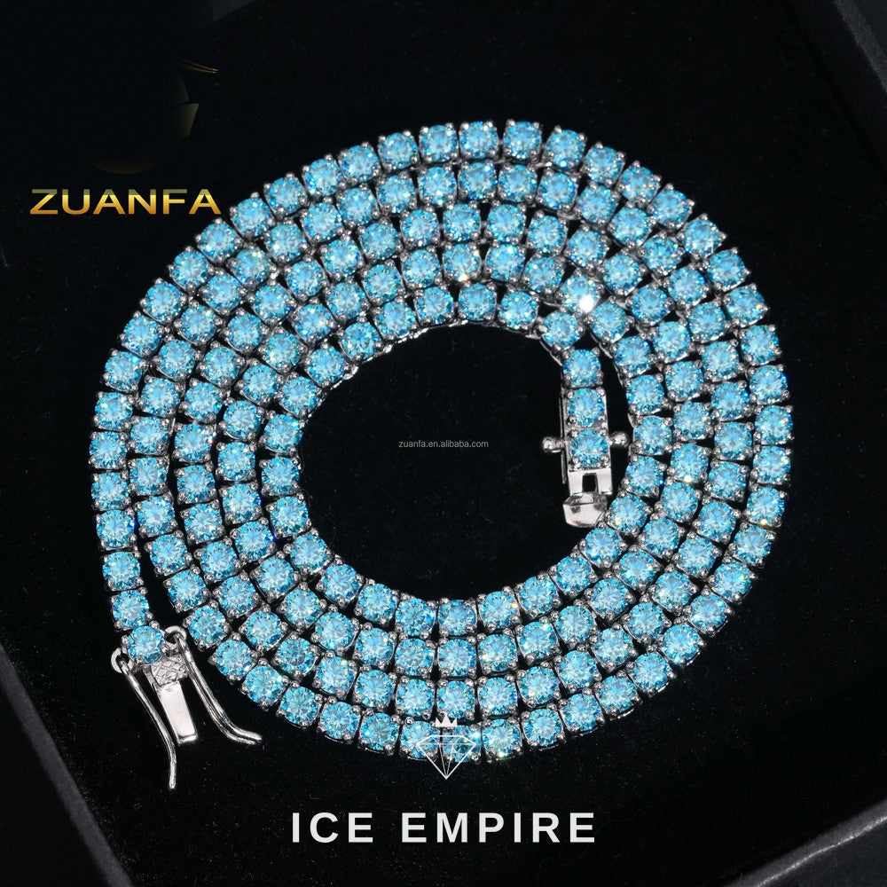 Iced Out Cluster 925 Silver Moissanite Cuban Chain