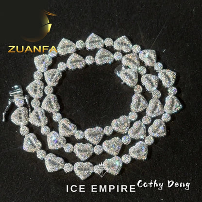 Iced Out Heart Rose Gold Plated Moissanite Cuban Chain