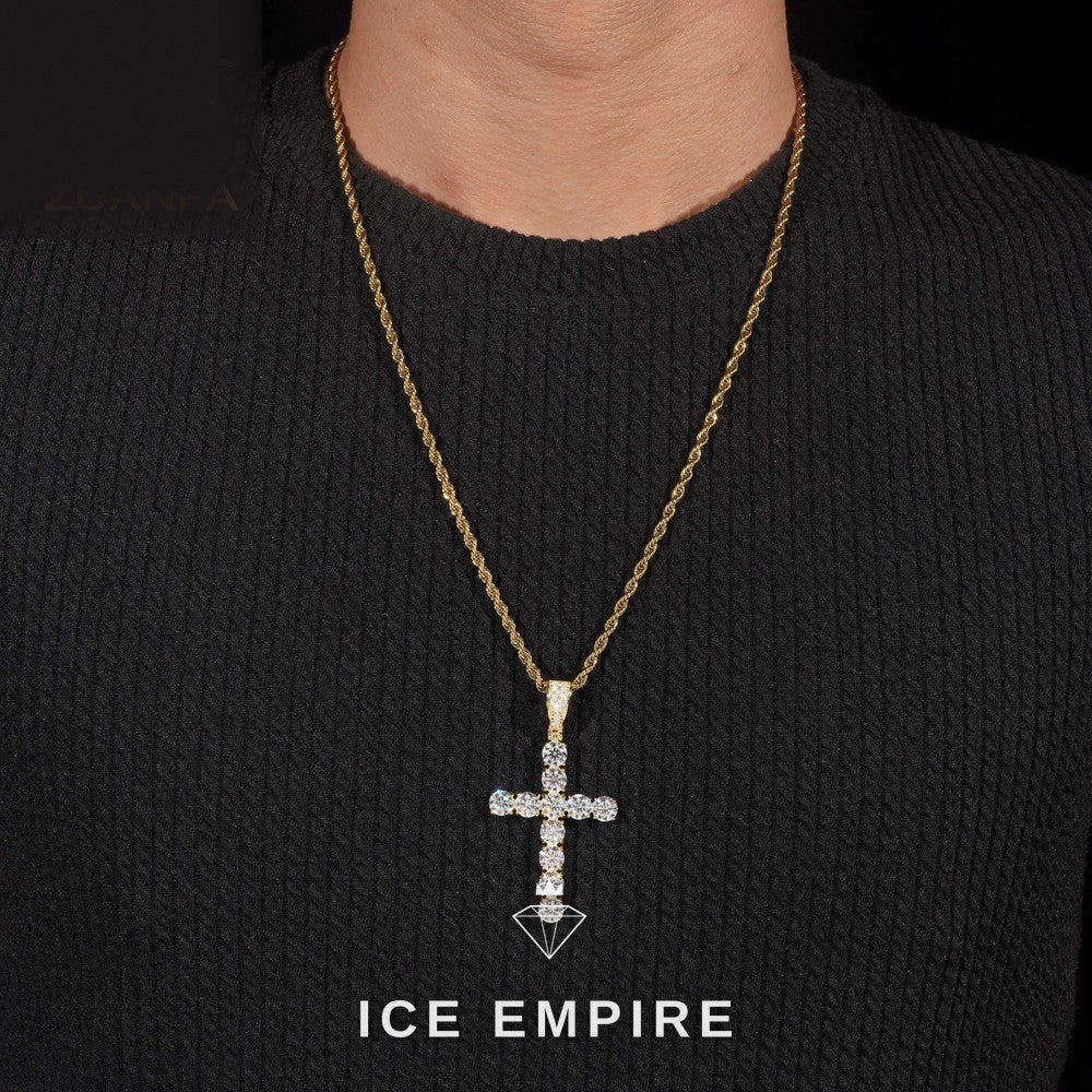 Iced Out Cross Rose Gold Plated Moissanite Pendant