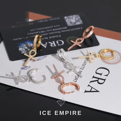 Iced Out Cross Rose Gold Plated Moissanite Hoop Earrings