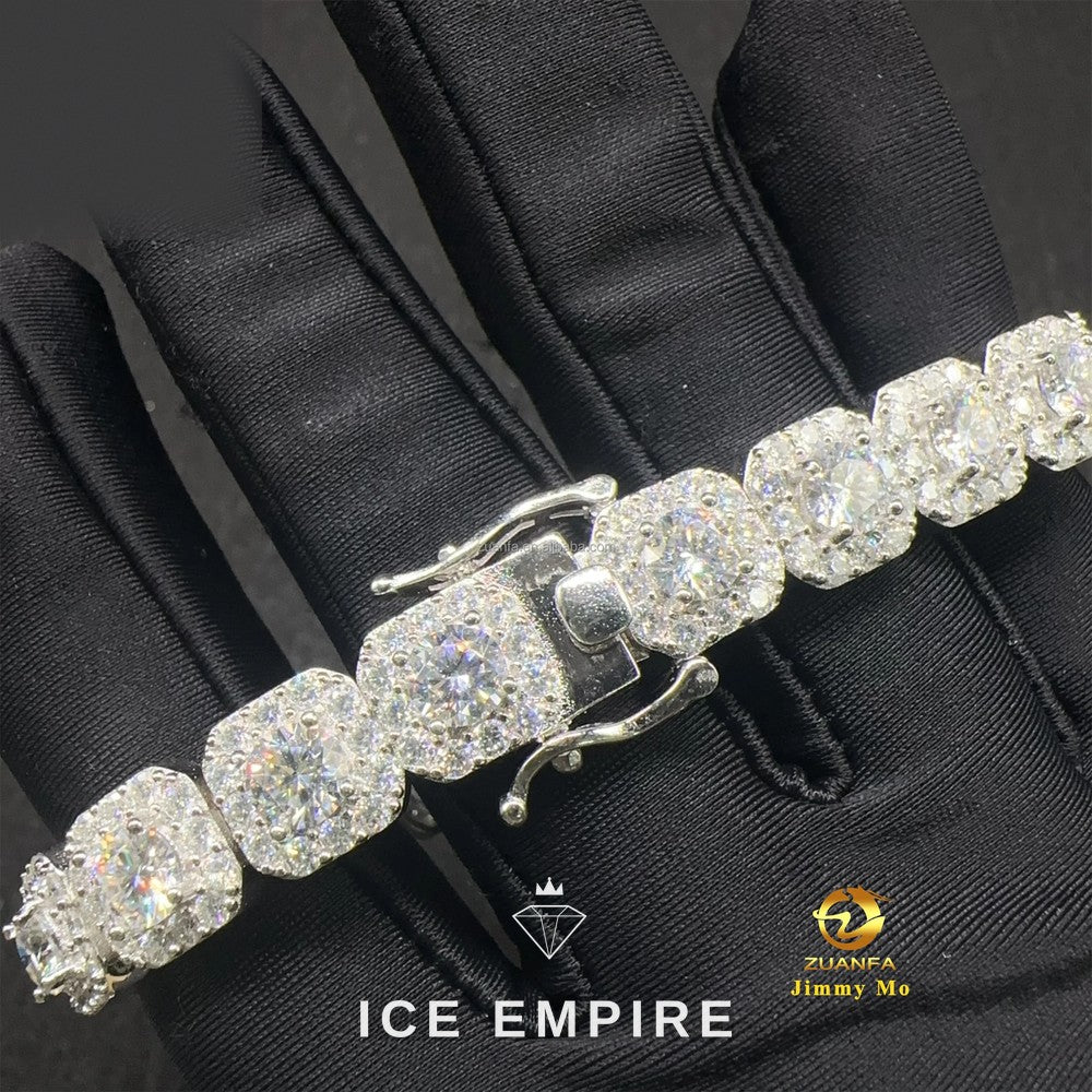 Iced Out Cluster 925 Silver Moissanite Tennis Chain