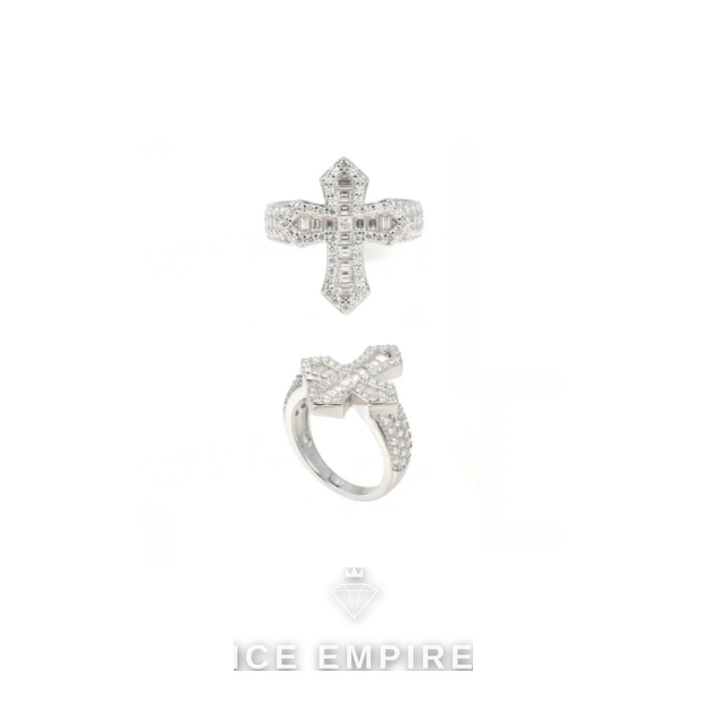 Iced Out Cross 925 Silver Moissanite Ring